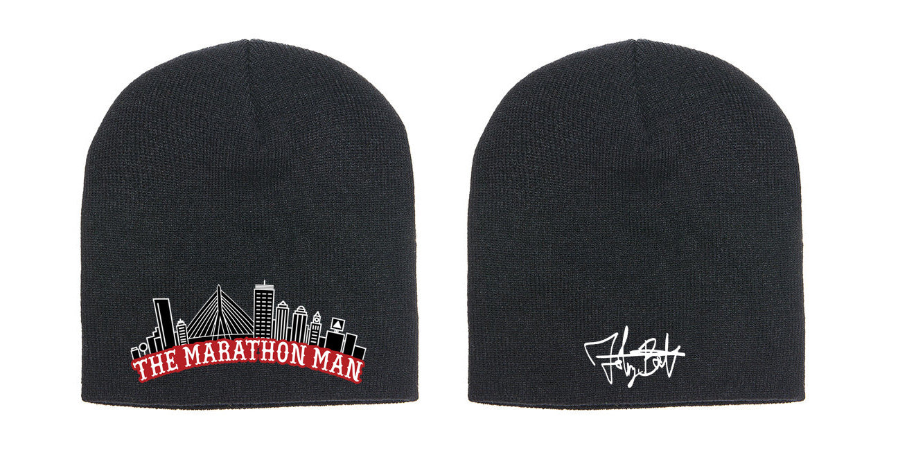 Black beanie (winter hat) with Marathon Man design