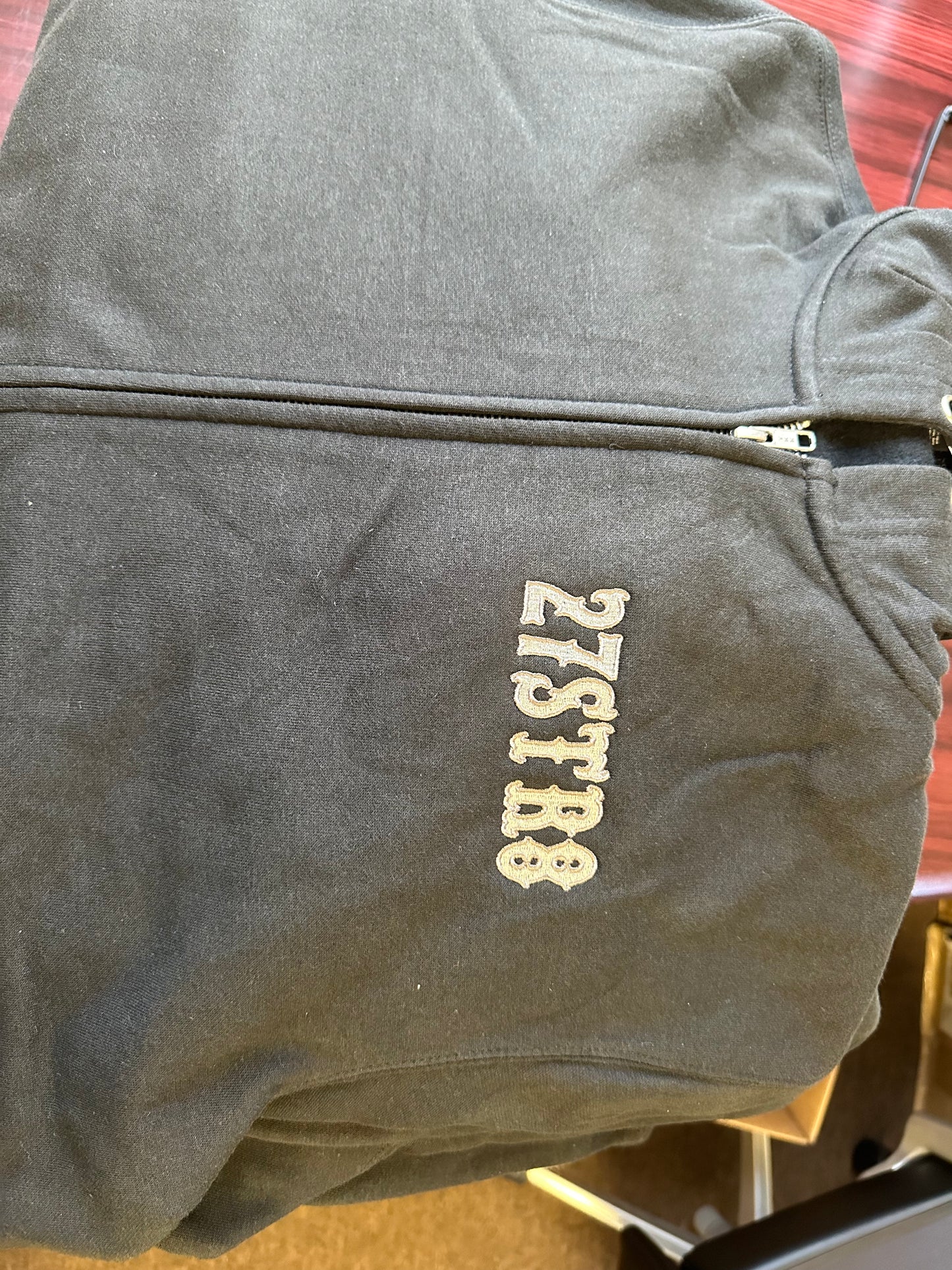 Zip-up Embroidered Black Hoodie