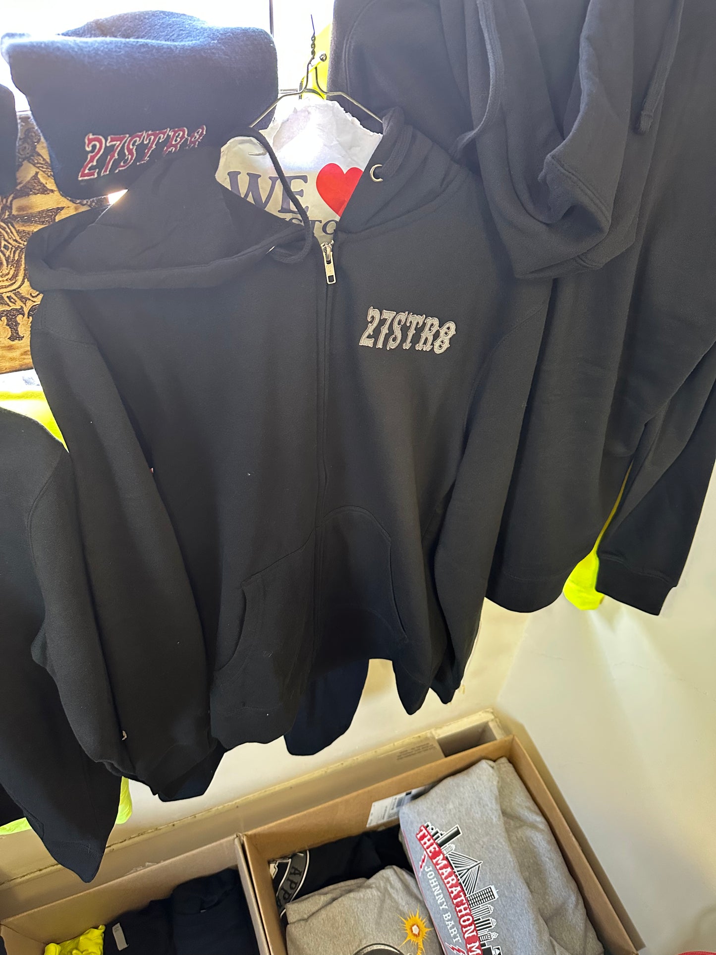 Zip-up Embroidered Black Hoodie